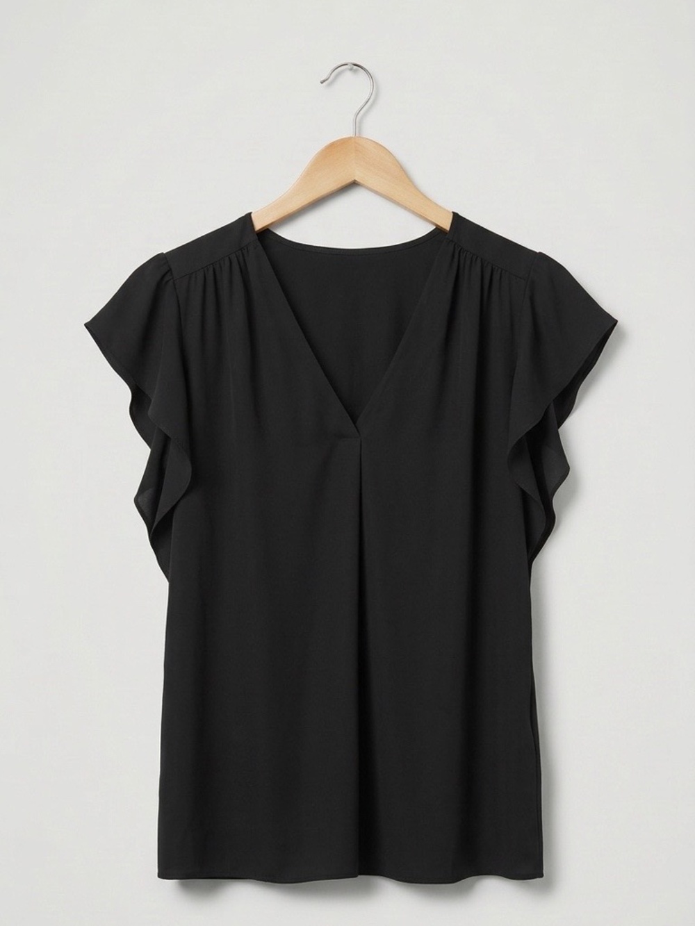 White House Black Market black flutter-sleeve blouse, size XS